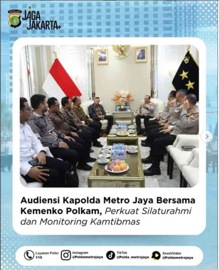 Baca Saja Today : Kapolda Metro Jaya Audiensi dengan Kemenko Polkam, Perkuat Sinergi Jaga Stabilitas Kamtibmas Jakarta
